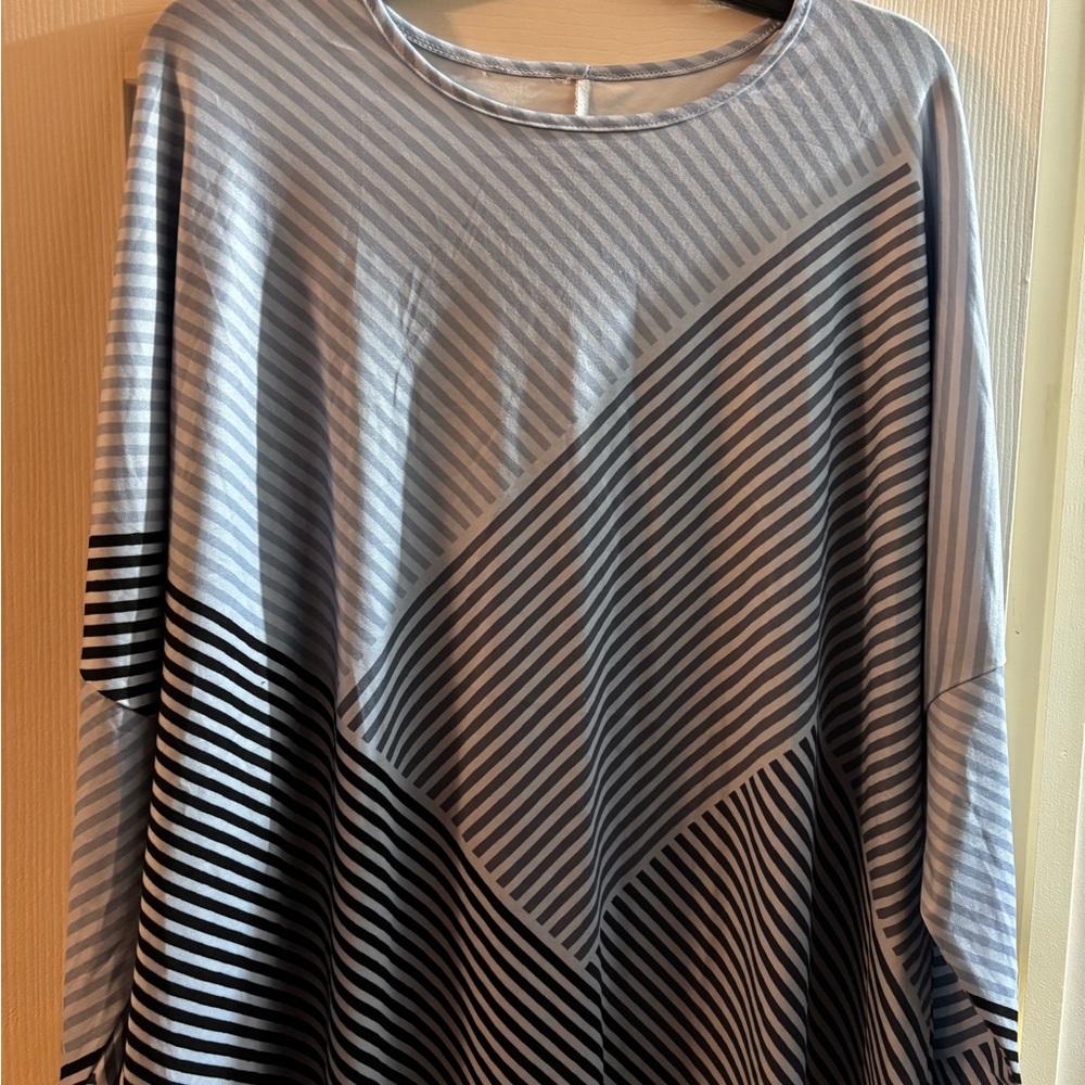 3X Plus Sized Blue/Black Striped Women's Tunic